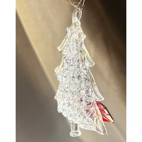 Spun Glass Christmas Tree Ornament With Red Gold Bow Blown 4” t - Picture 5 of 8